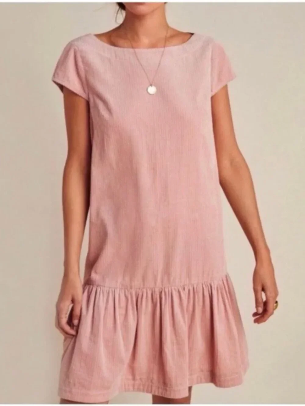 Anthropologie Maeve Pink Corduroy Tessa Flounced Dress Size 2 - Picture 1 of 5